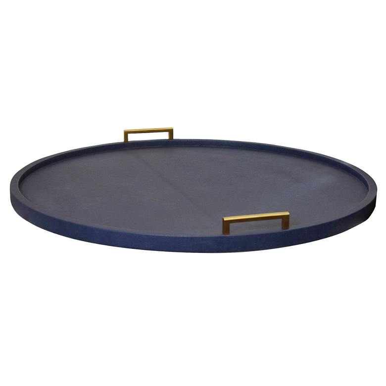 Image 1 Dann Foley 34 inch Wide Navy Faux Shagreen Gold Handled Tray
