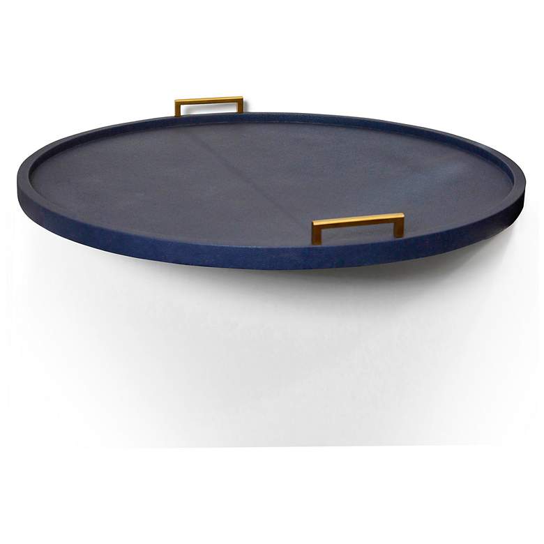Image 1 Dann Foley 34" Wide Navy Faux Shagreen Gold Handled Tray