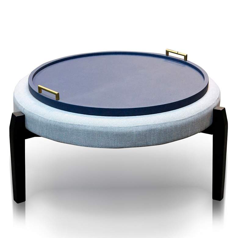 Image 2 Dann Foley 34" Wide Navy Faux Shagreen Gold Handled Tray more views