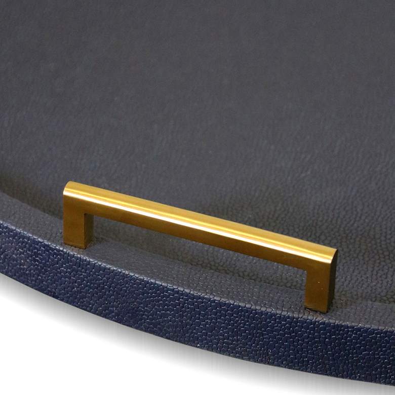 Image 3 Dann Foley 34" Wide Navy Faux Shagreen Gold Handled Tray more views