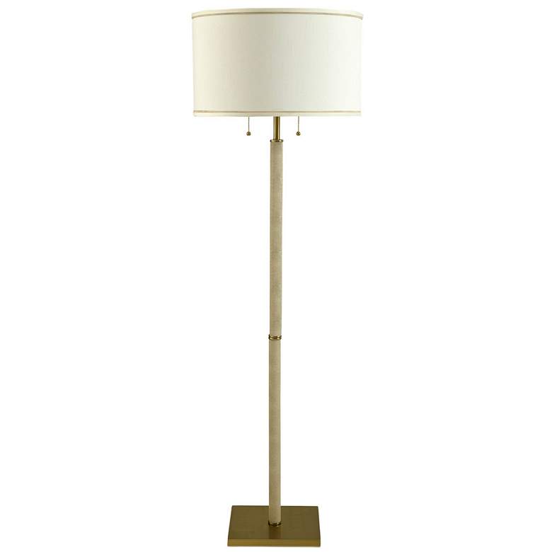 Image 1 Dann Foley 63" High Polished Brass Tan Shagreen Pattern Floor Lamp
