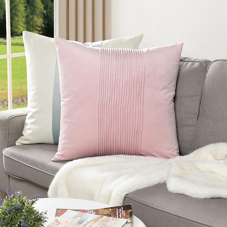 Image 6 Dann Foley Tuxedo 24" x 24" Blush Pink Velvet Tux Pleat Pillow more views