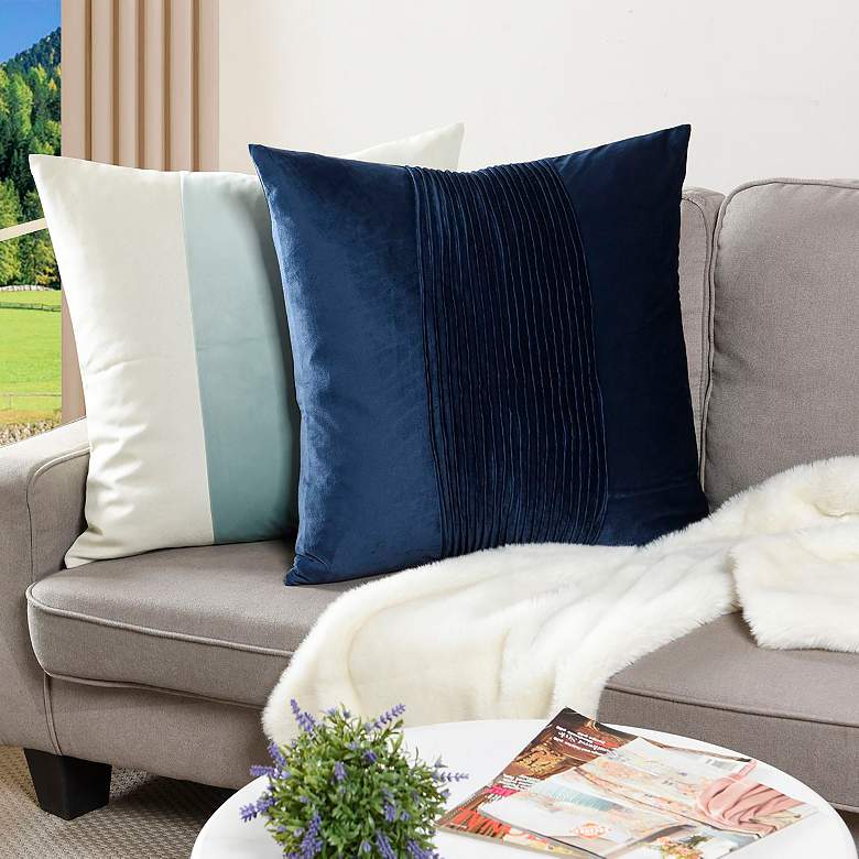 Image 7 Dann Foley Tuxedo 24" x 24" Classic Navy Velvet Tux Pleat Pillow more views