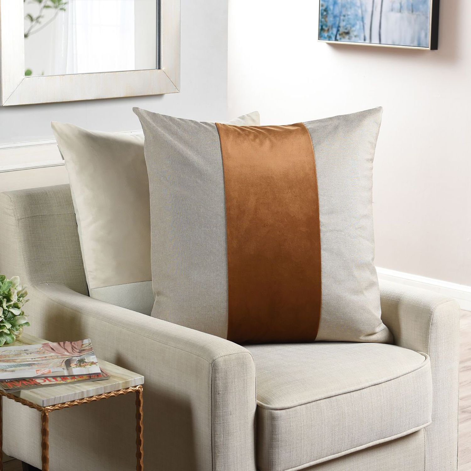 Image 6 Dann Foley Two Tone 24" x 24" Pale Gray And Cinnamon Banded Throw more views