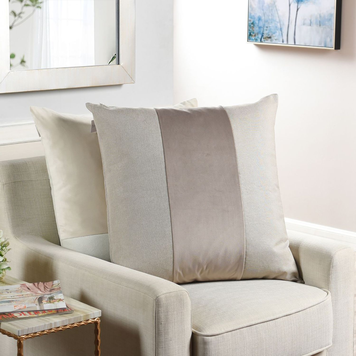 Image 7 Dann Foley Two Tone 24" x 24" Pistachio And Dusty Rose Banded Thr more views