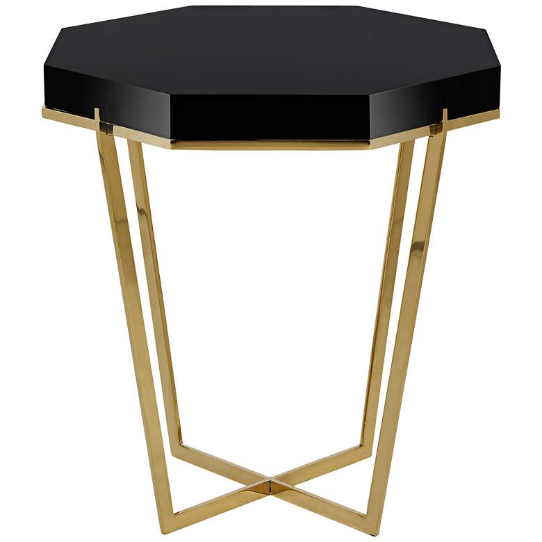 Image 2 Danna 19 3/4 inch Wide Black Lacquer Hexagonal Modern End Table more views