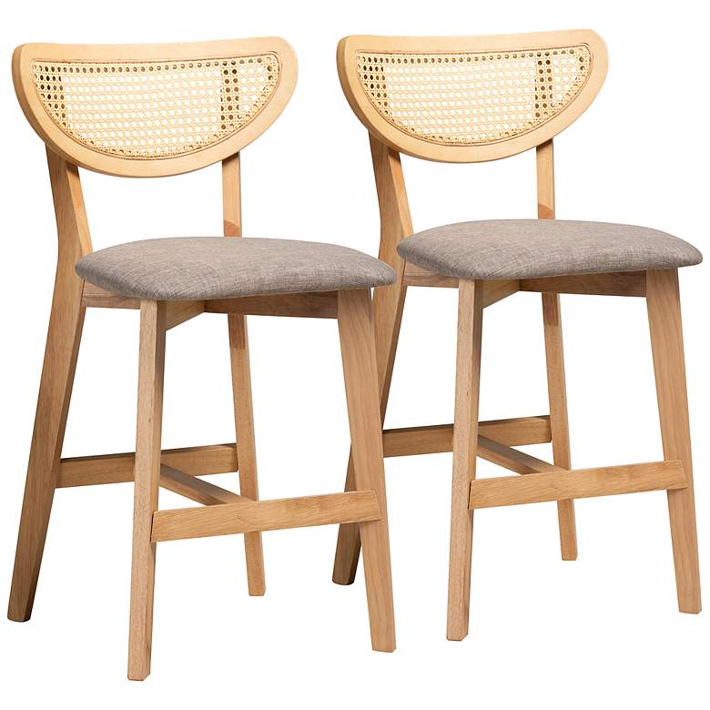 Image 2 Dannell 24" Natural Oak Wood Counter Stools Set of 2