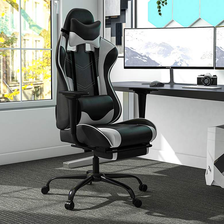 Image 1 Dansberry Black White Faux Leather Adjustable Gaming Chair
