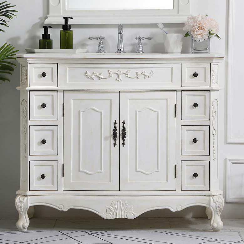 Image 1 Danville 42" Wide Antique White 2-Door 8-Drawer Single Sink Vanity