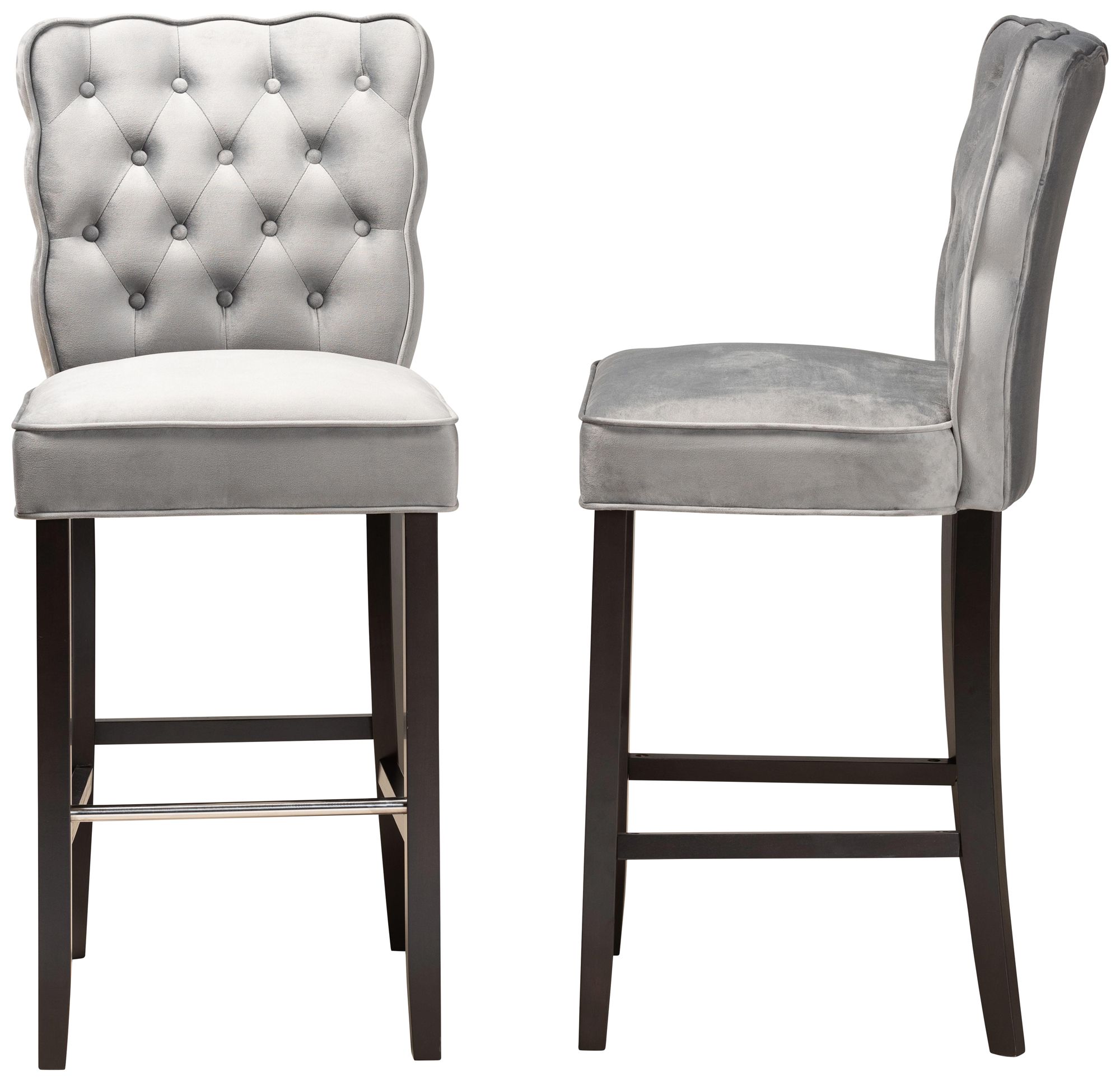 Daphne 30 1/4" Dark Gray Velvet Tufted Bar Stools Set of 2 475K0
