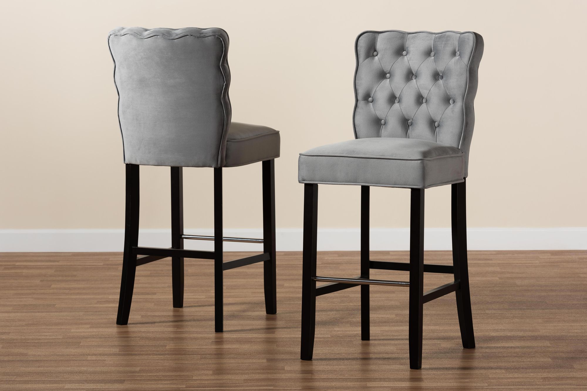 Daphne 30 1/4" Dark Gray Velvet Tufted Bar Stools Set of 2 475K0