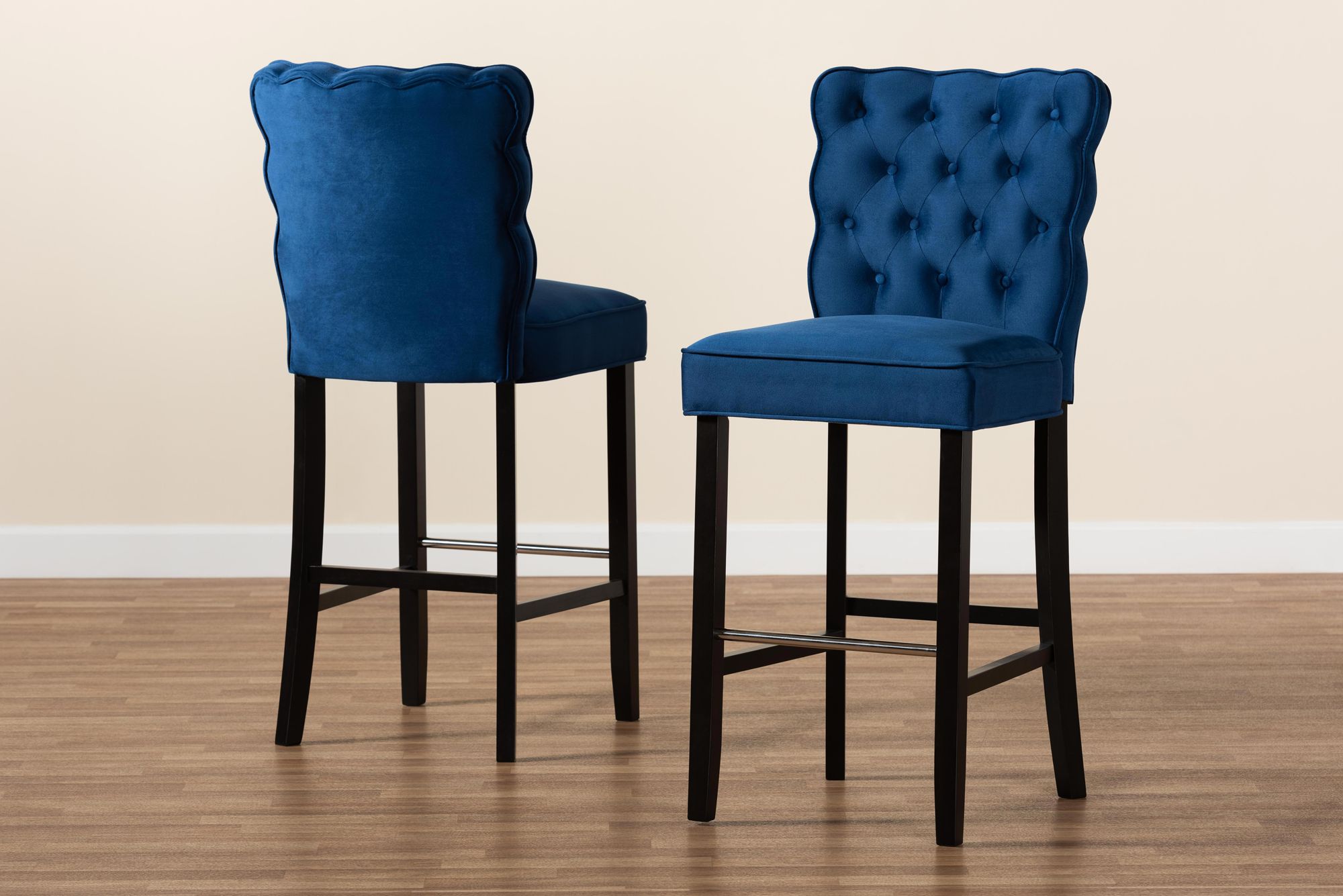 Daphne 30 1/4" Navy Blue Velvet Tufted Bar Stools Set of 2 476K0