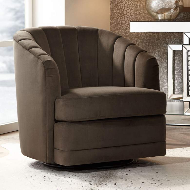 Image 2 Daphne Chocolate Channel Tufted Swivel Chair