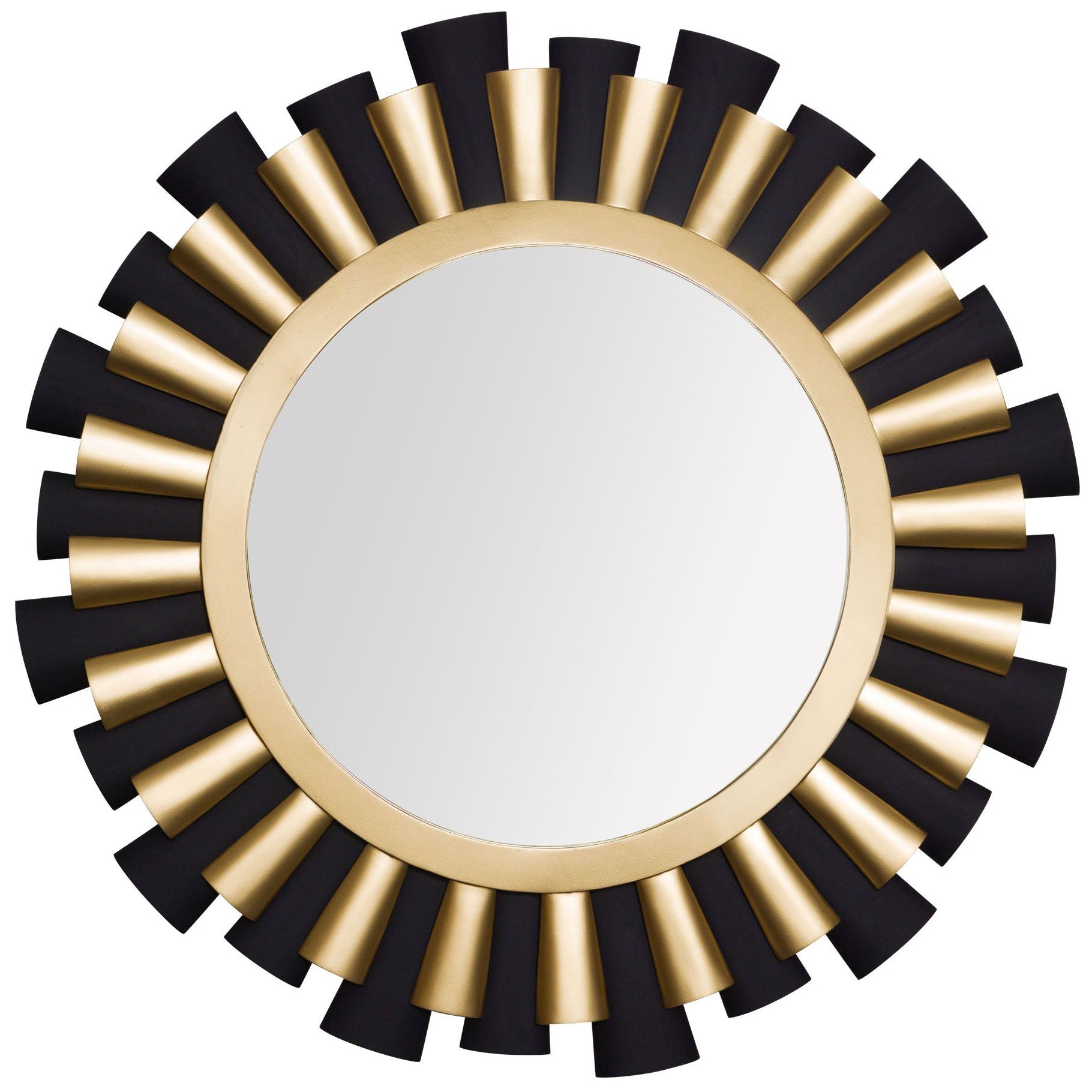Image 2 Daphne Matte Black and French Gold 36" Round Wall Mirror