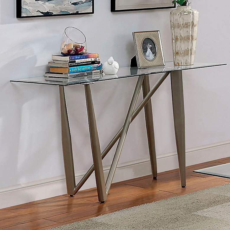 Image 1 Dapple 48 inch Wide Champagne Metal Rectangular Console Table