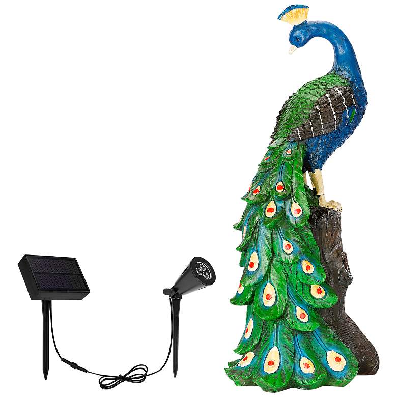 Image 1 Dar 19 1/2 inchH Multi-Color Outdoor Peacock Statue w/ Spotlight