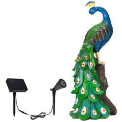Dar 19 1/2&quot;H Multi-Color Outdoor Peacock Statue w/ Spotlight