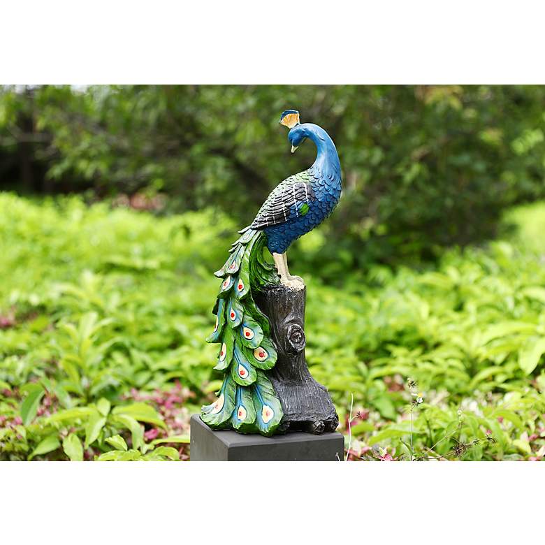 Image 4 Dar 19 1/2"H Multi-Color Outdoor Peacock Statue w/ Spotlight more views