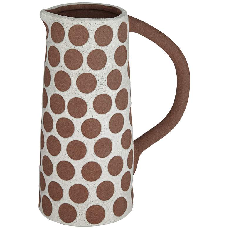 Image 1 Dara 11 3/4 inchH Matte White Brown Decorative Vase with Handle