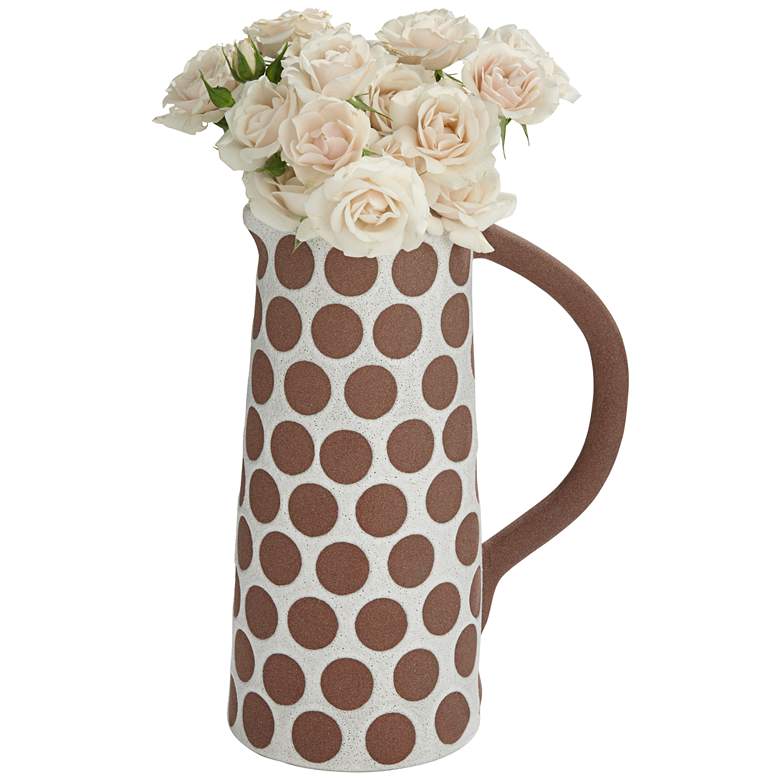 Image 4 Dara 11 3/4 inchH Matte White Brown Decorative Vase with Handle more views