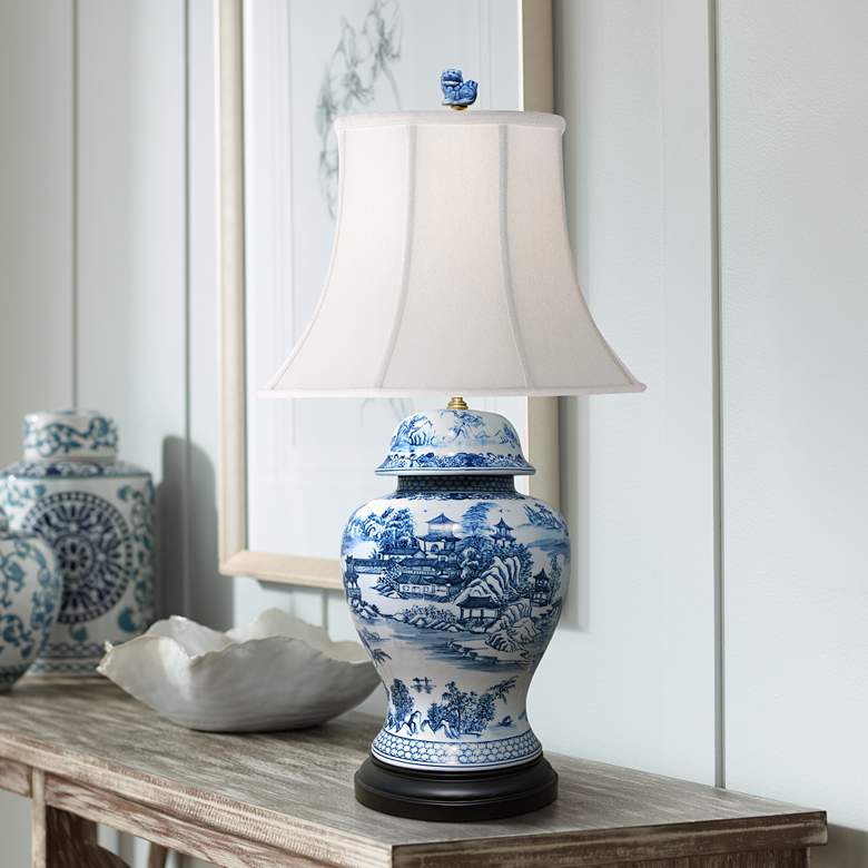 Image 1 Dara 30" Blue and White Chinoiserie Temple Jar Table Lamp