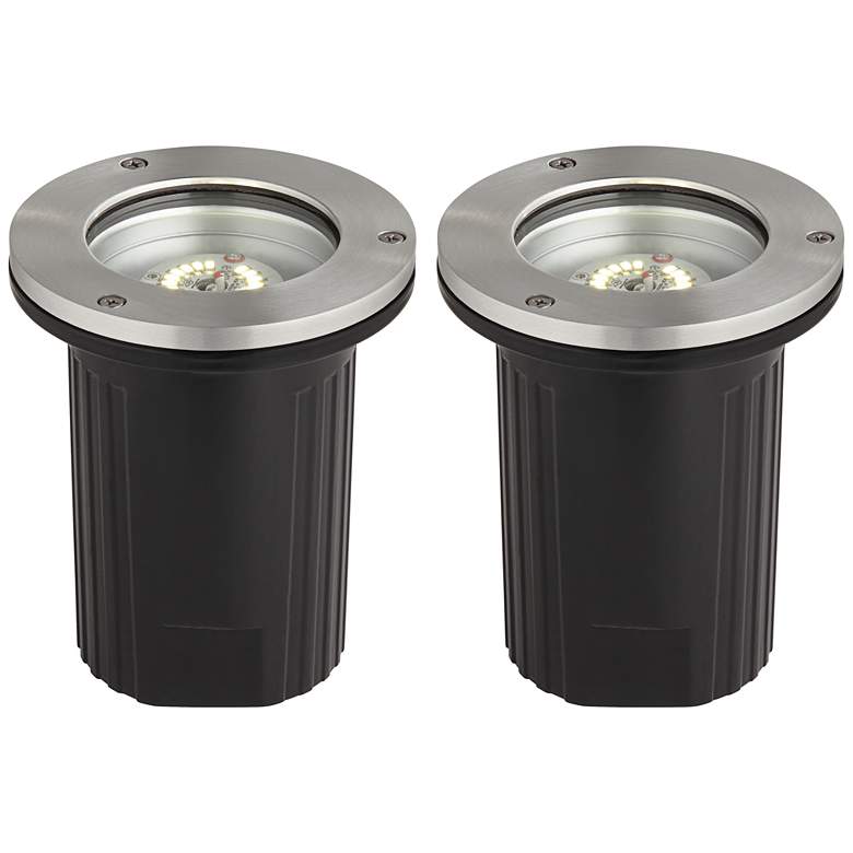 Image 1 Dara 5 1/4 inch Wide Silver Black LED In-Ground Lights Set of 2