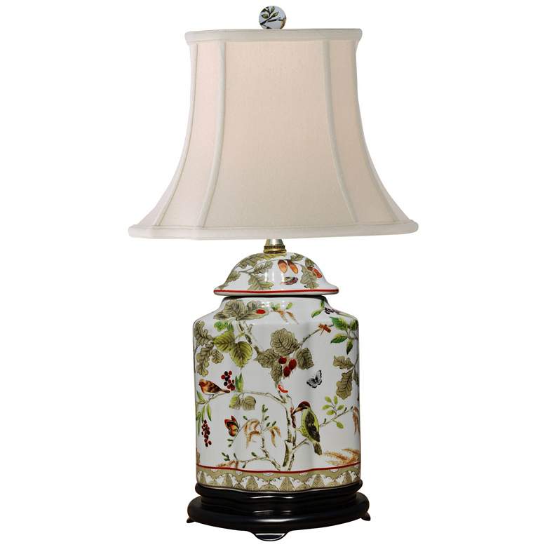Image 2 Dara Bird and Flower 22 inch High Traditional Porcelain Tea Jar Table Lamp