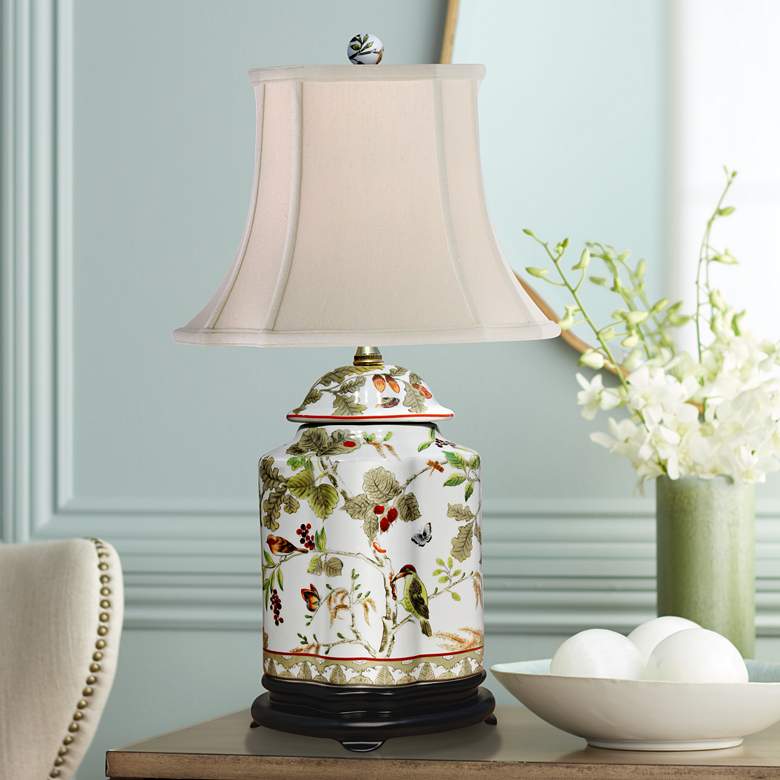 Image 1 Dara Bird and Flower 22" High Traditional Porcelain Tea Jar Table Lamp