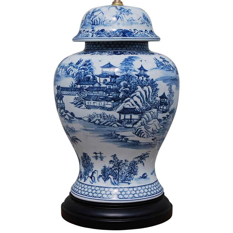 Image 4 Dara Blue and White Chinoiserie Temple Jar Table Lamp more views