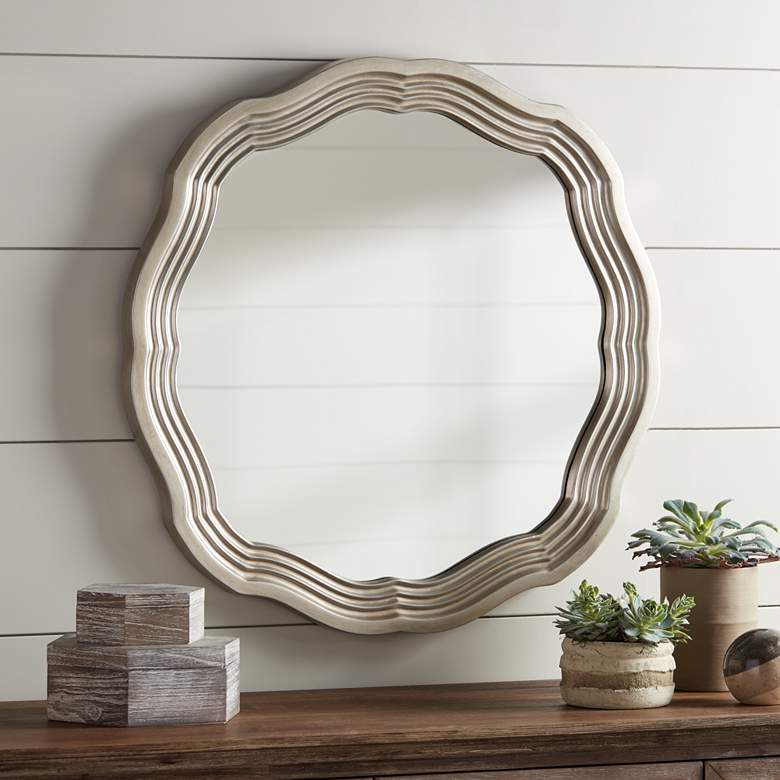 Image 1 Dara Silver 32 1/2" Scalloped Round Wall Mirror
