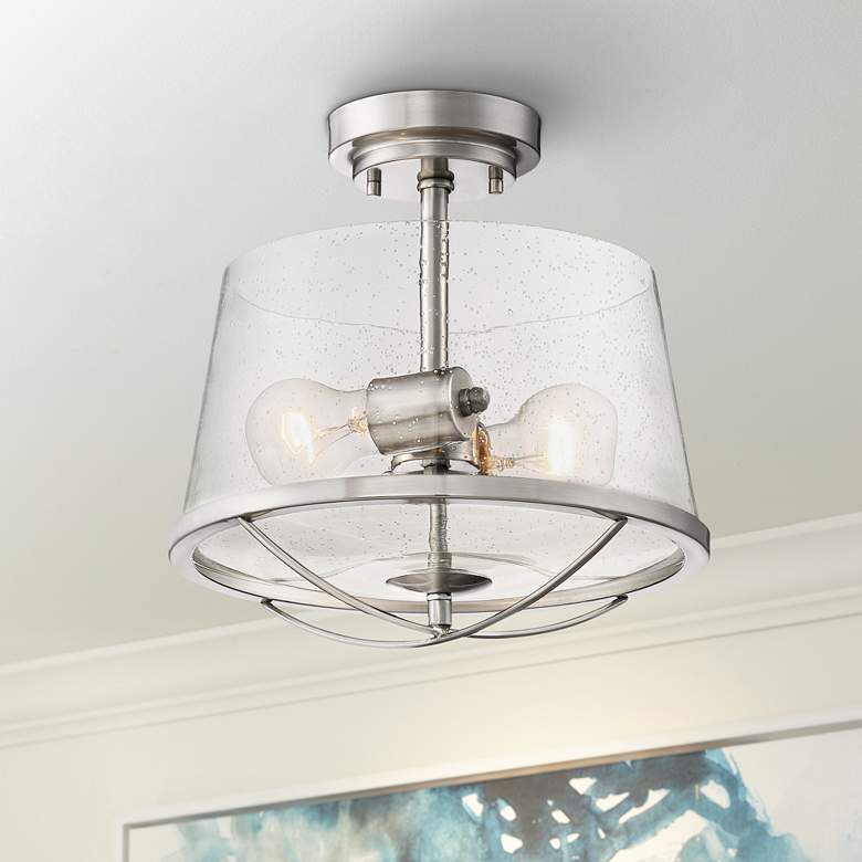 Image 1 Darby 12" Wide Satin Platinum 2-Light Ceiling Light