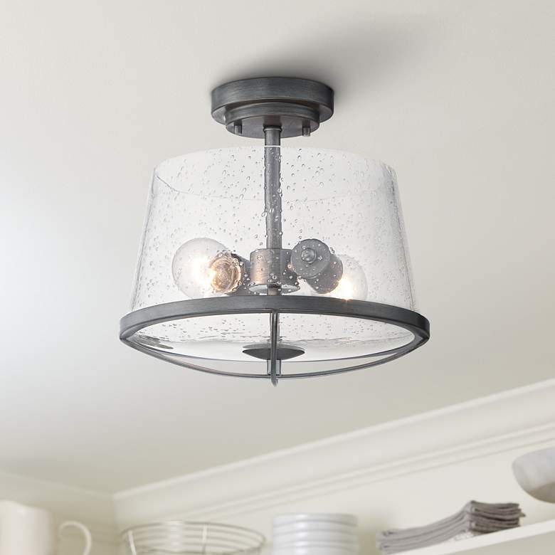 Image 1 Darby 12" Wide Weathered Iron 2-Light Ceiling Light