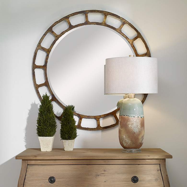 Image 6 Darby Aged Golden Bronze 40 inch Round Oversized Wall Mirror more views
