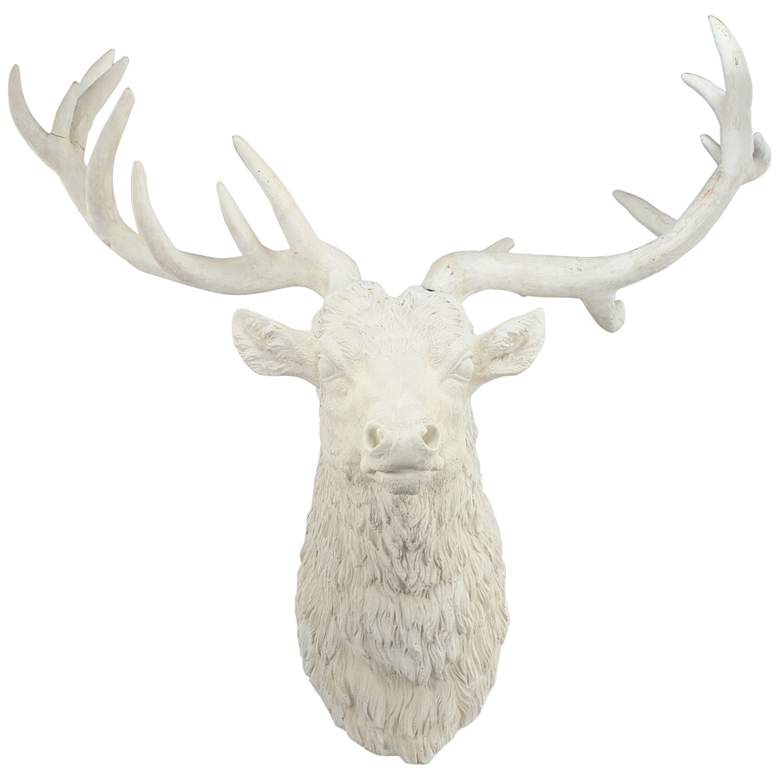 Darby Deer Head 32&quot; High Aged White Wall Statue