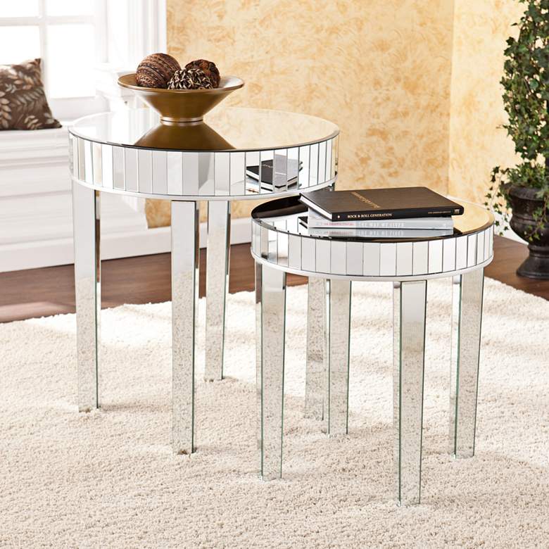 Image 1 Darby Mirrored 2-Piece Round Nesting Table Set