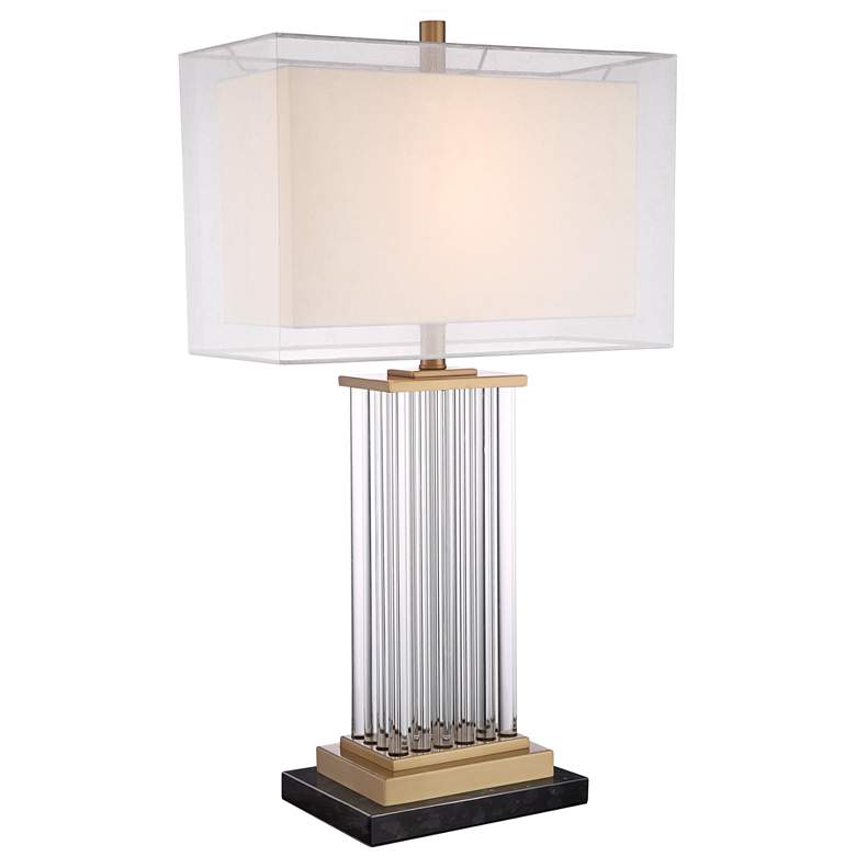Darcia Double Shade Crystal Table Lamp with Black Marble Riser