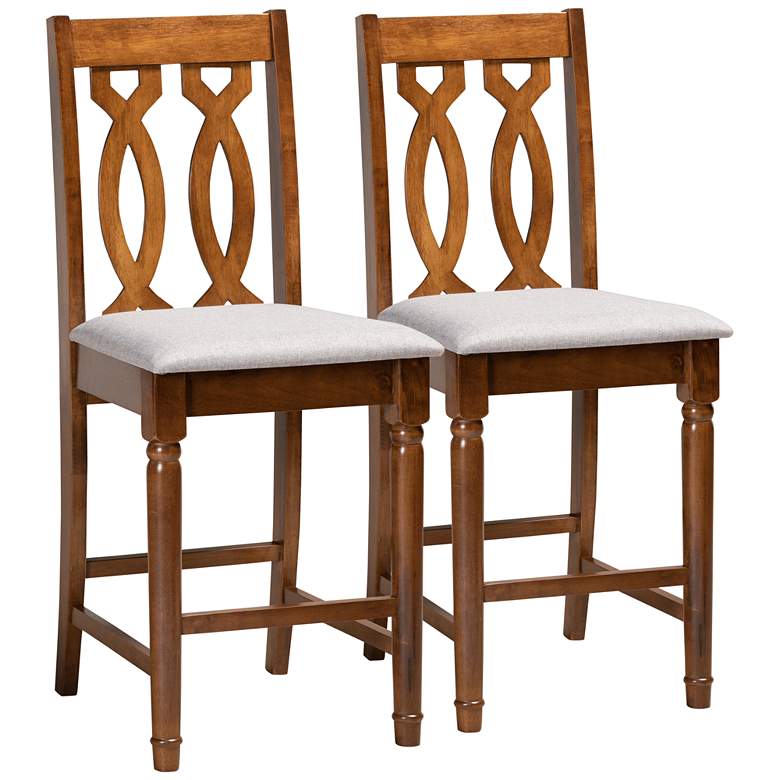 Image 2 Darcie 25 inch Walnut Brown Wood Counter Stools Set of 2