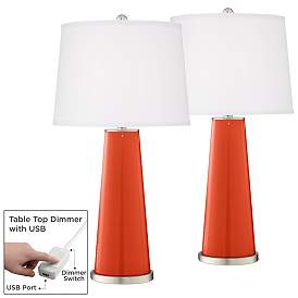 Image1 of Daredevil Orange Leo Modern Table Lamps Set of 2 with USB Dimmers