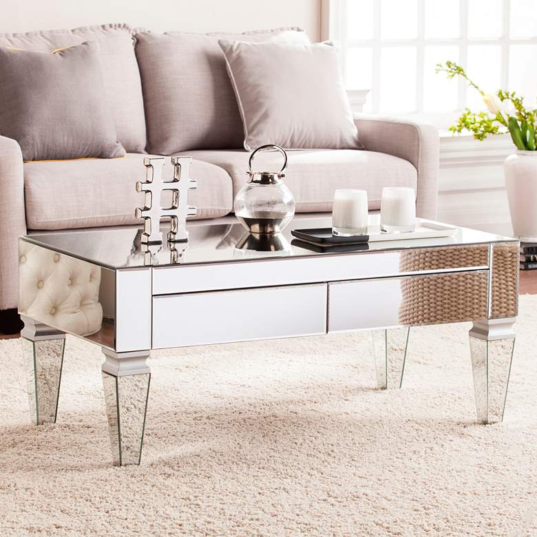Image 1 Darien 41" Wide 2-Drawer Mirrored Cocktail Table