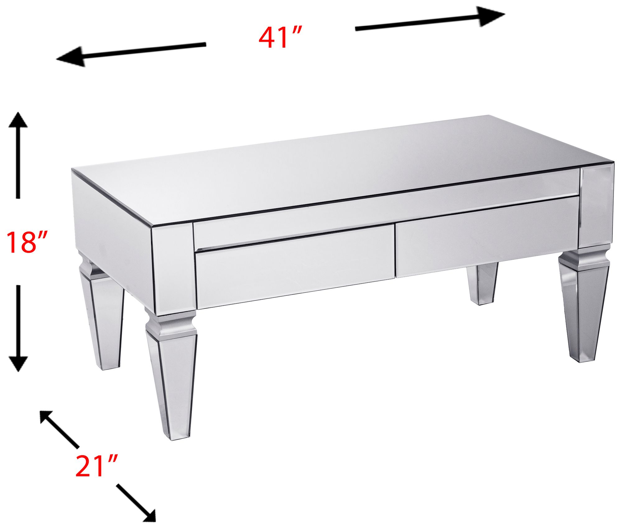 Darien 41" Wide 2-Drawer Mirrored Cocktail Table