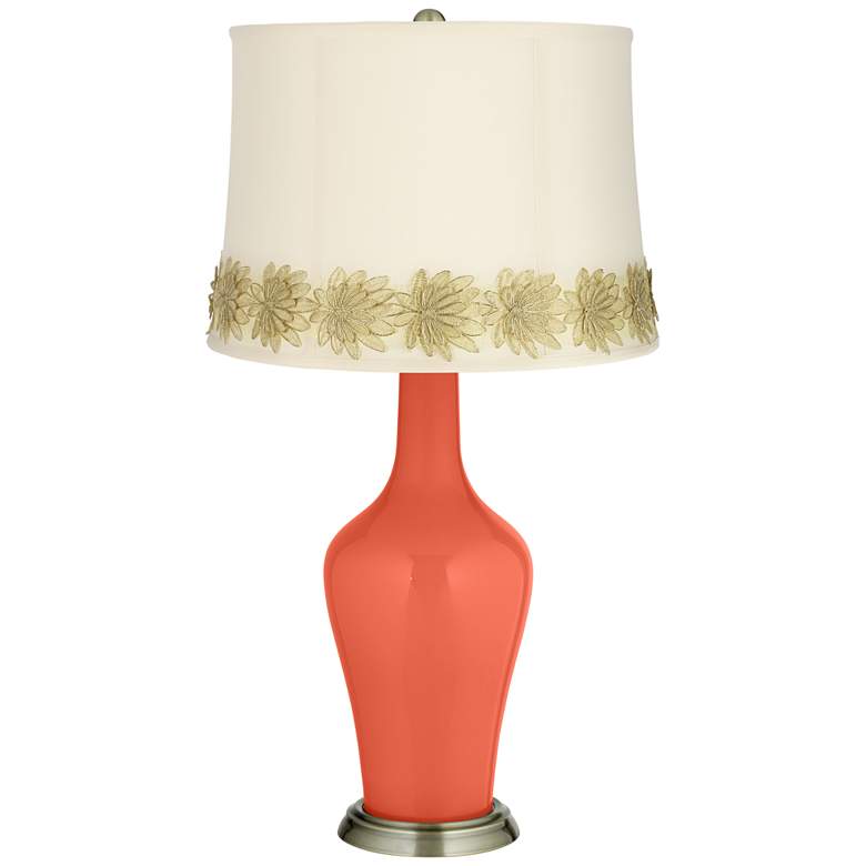 Image 1 Daring Orange Anya Table Lamp with Flower Applique Trim