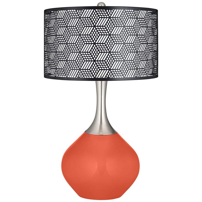 Image 1 Daring Orange Black Metal Shade Spencer Table Lamp