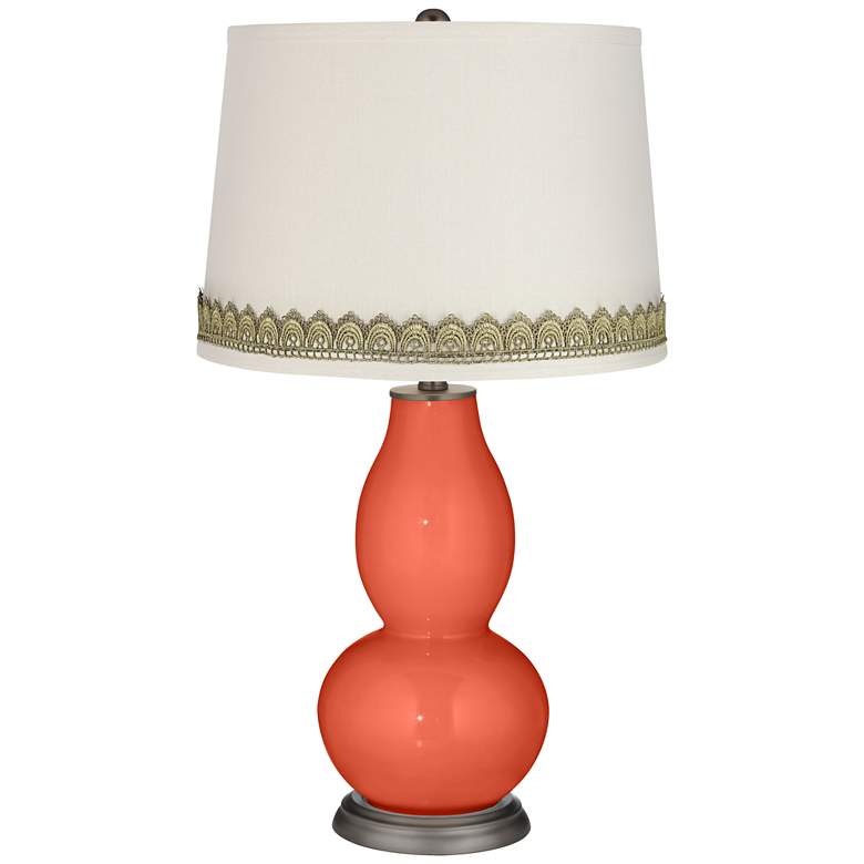 Image 1 Daring Orange Double Gourd Table Lamp with Scallop Lace Trim