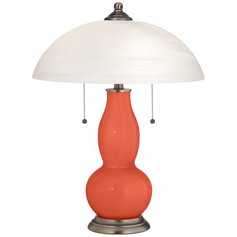 Daring Orange Gourd-Shaped Table Lamp with Alabaster Shade