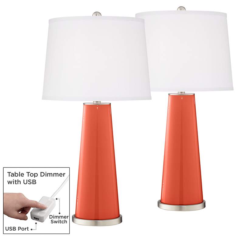 Image 1 Daring Orange Leo Table Lamp Set of 2 with Dimmers