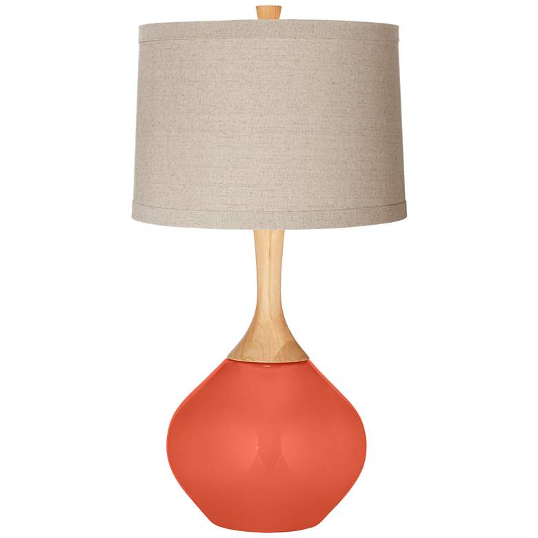 Image 1 Daring Orange Natural Linen Drum Shade Wexler Table Lamp