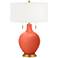 Daring Orange Toby Brass Accents Table Lamp with Dimmer