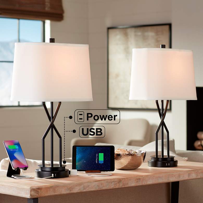 Image 1 Dario Black Table Lamps Set of 2 with USB Ports