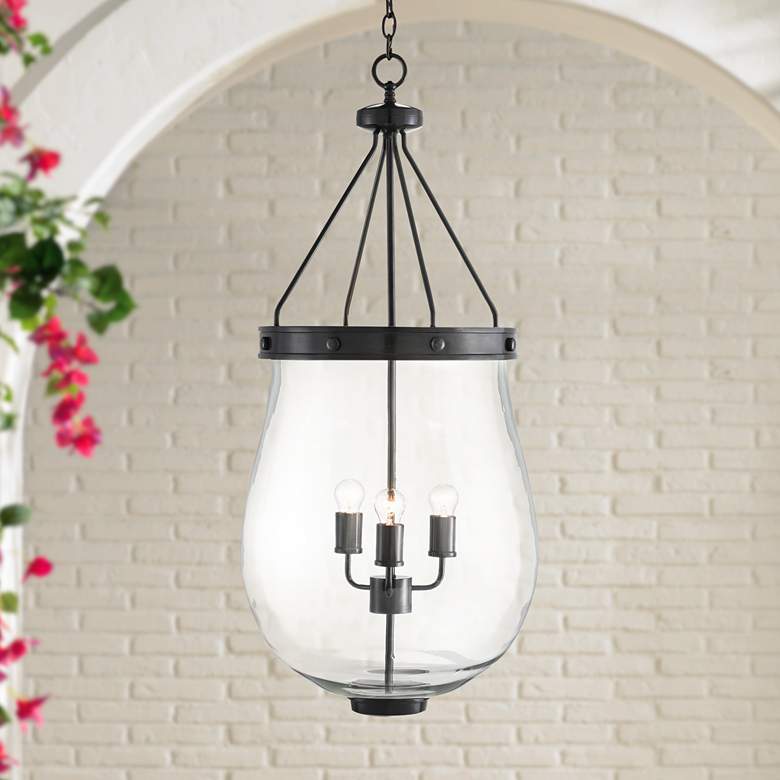 Image 1 Darius 18 1/2"W Bronze Glass 3-Light Lantern Pendant Light