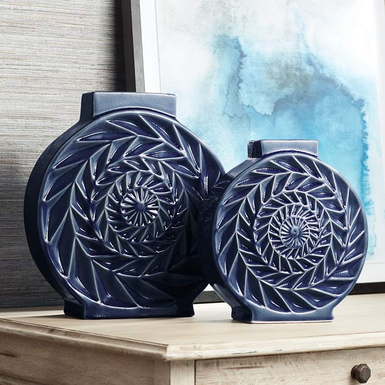 Image 1 Dark Blue Circle Ceramic Vases Set of 2